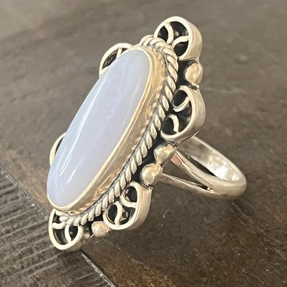 Southwest Sterling silver & blue lace agate ring- size 7 - Picture 10 of 12